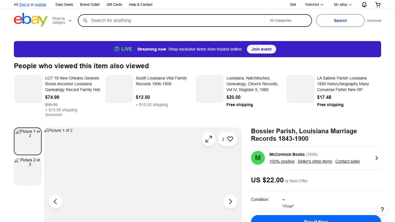 Bossier Parish, Louisiana Marriage Records 1843-1900 eBay