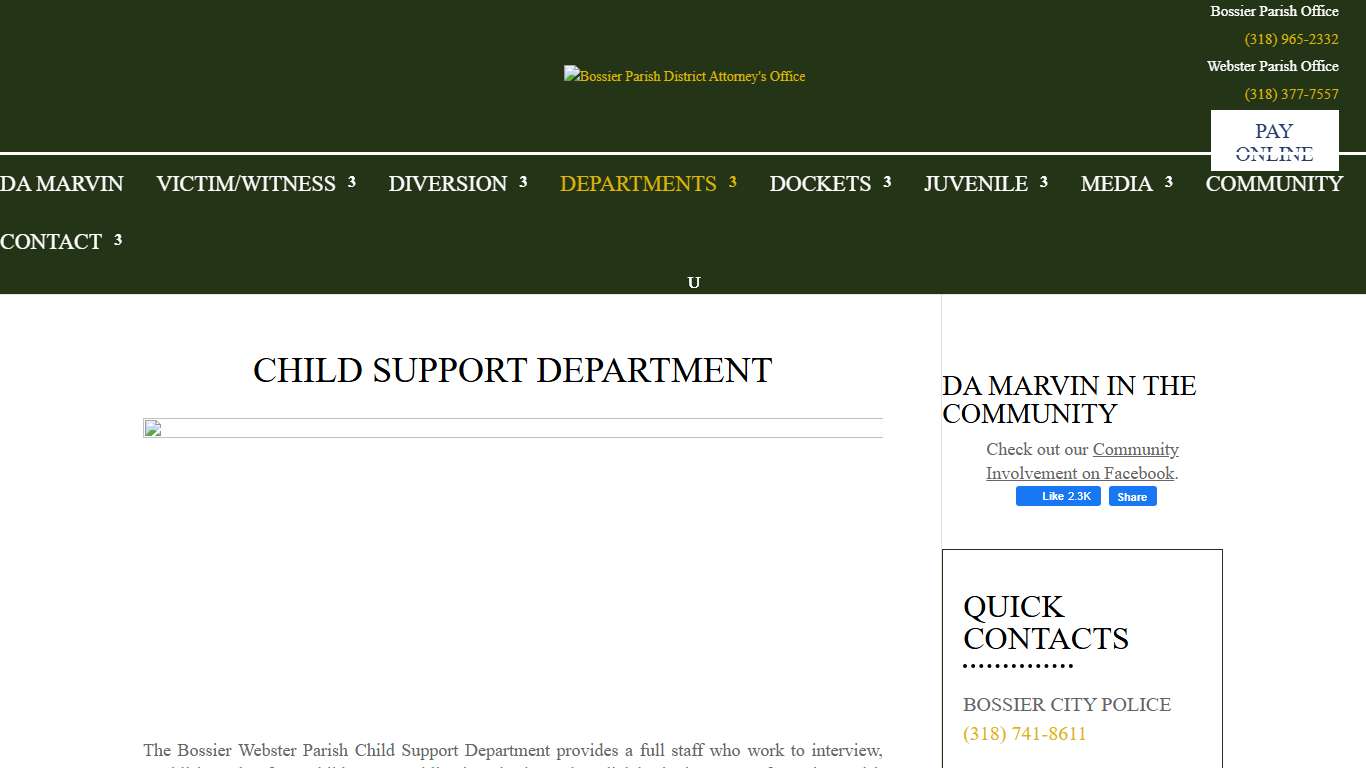 Child Support Department Bossier Parish District Attorney's Office